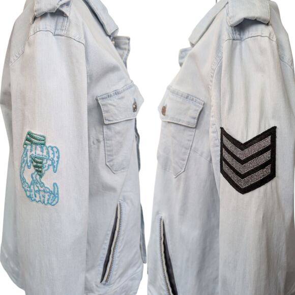 Zadig & Voltaire Kavy Rae Light Blue Cotton Military Utility Jacket Patch Medium - Picture 5 of 15